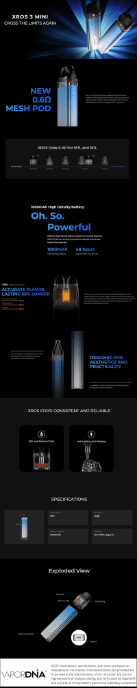 Vaporesso XROS 3 Mini Infographic